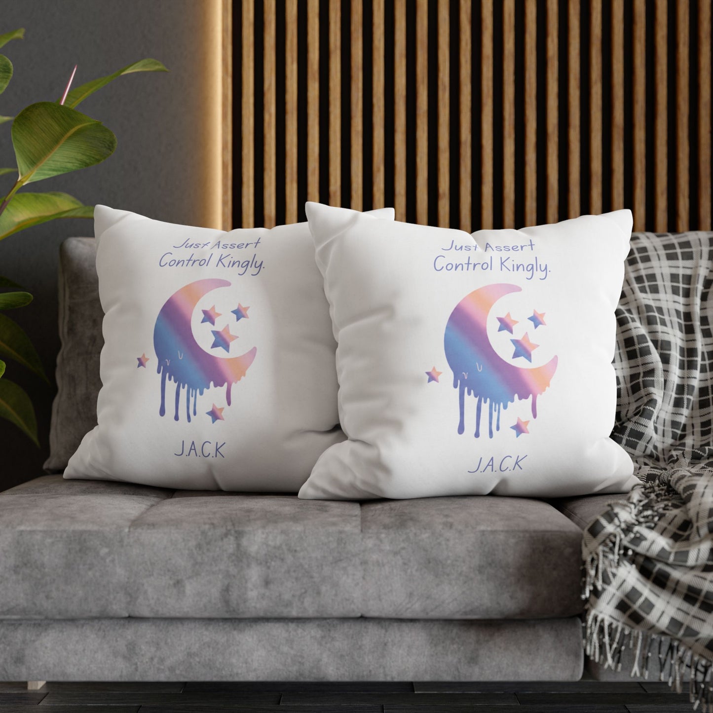 Personalized Initial Quote Moon Dripping — Custom Sayings on Square Poly Canvas Pillowcase