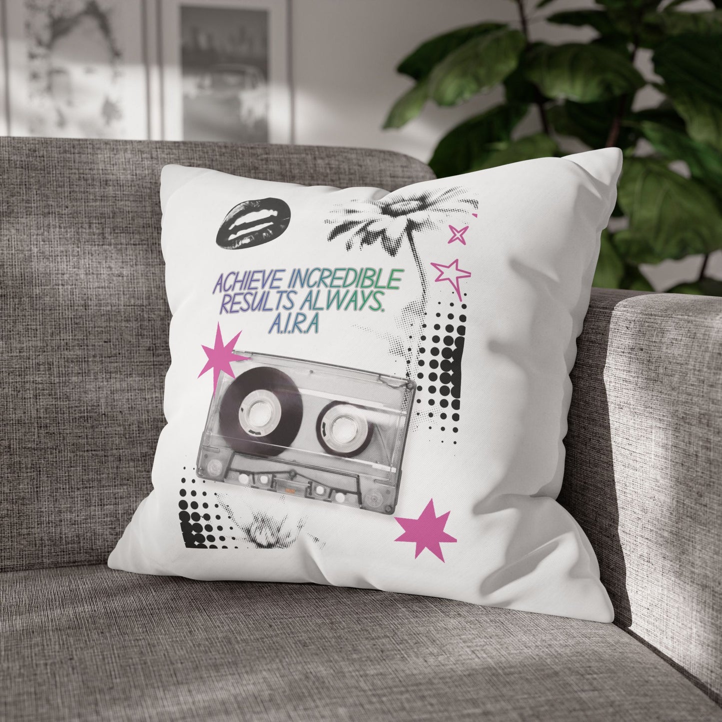 Personalized Initial Quote Cassette — Custom Sayings on Square Poly Canvas Pillowcase