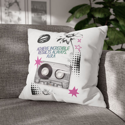 Personalized Initial Quote Cassette — Custom Sayings on Square Poly Canvas Pillowcase