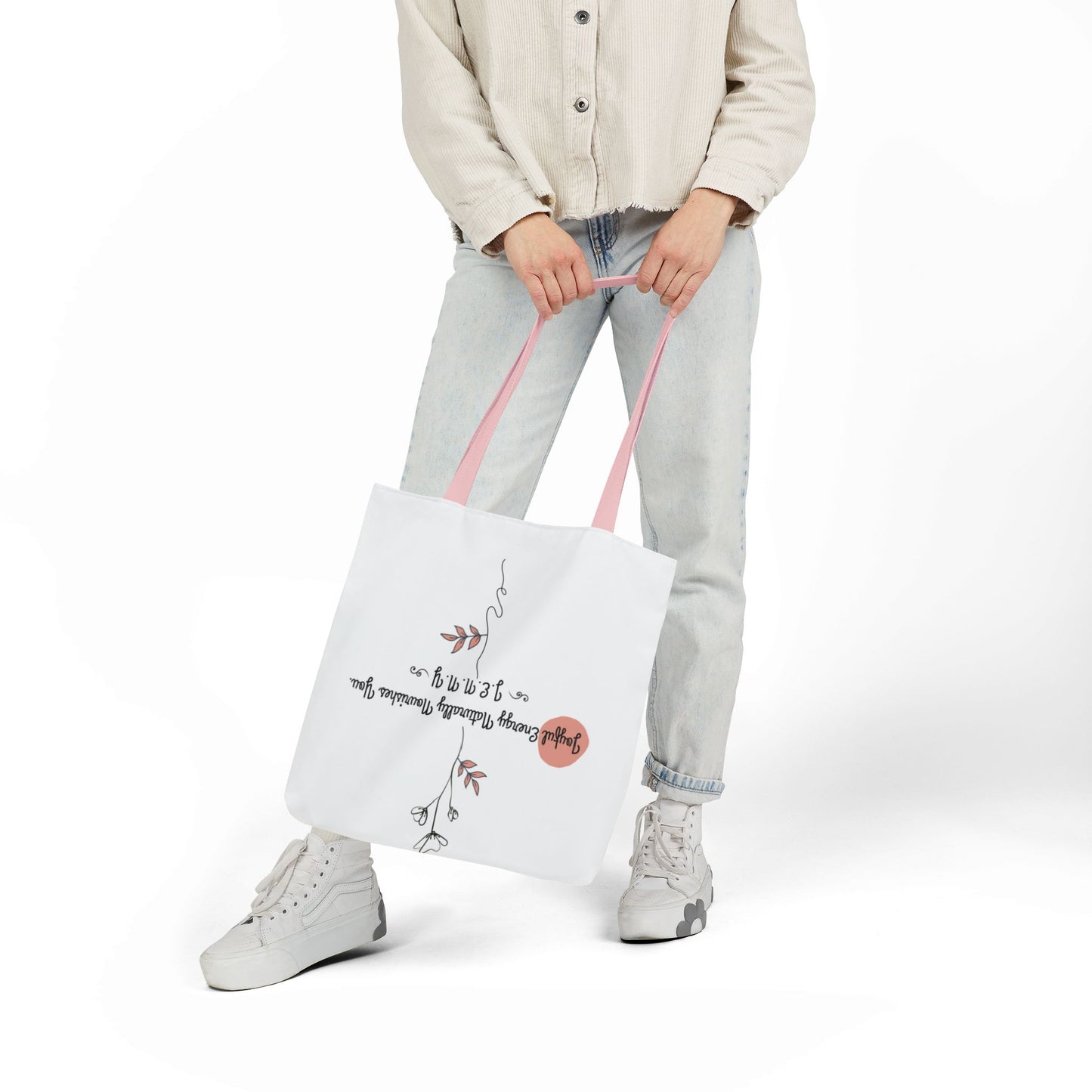 Personalized Initial Quote Floral Minimalist Canvas Tote Custom Name