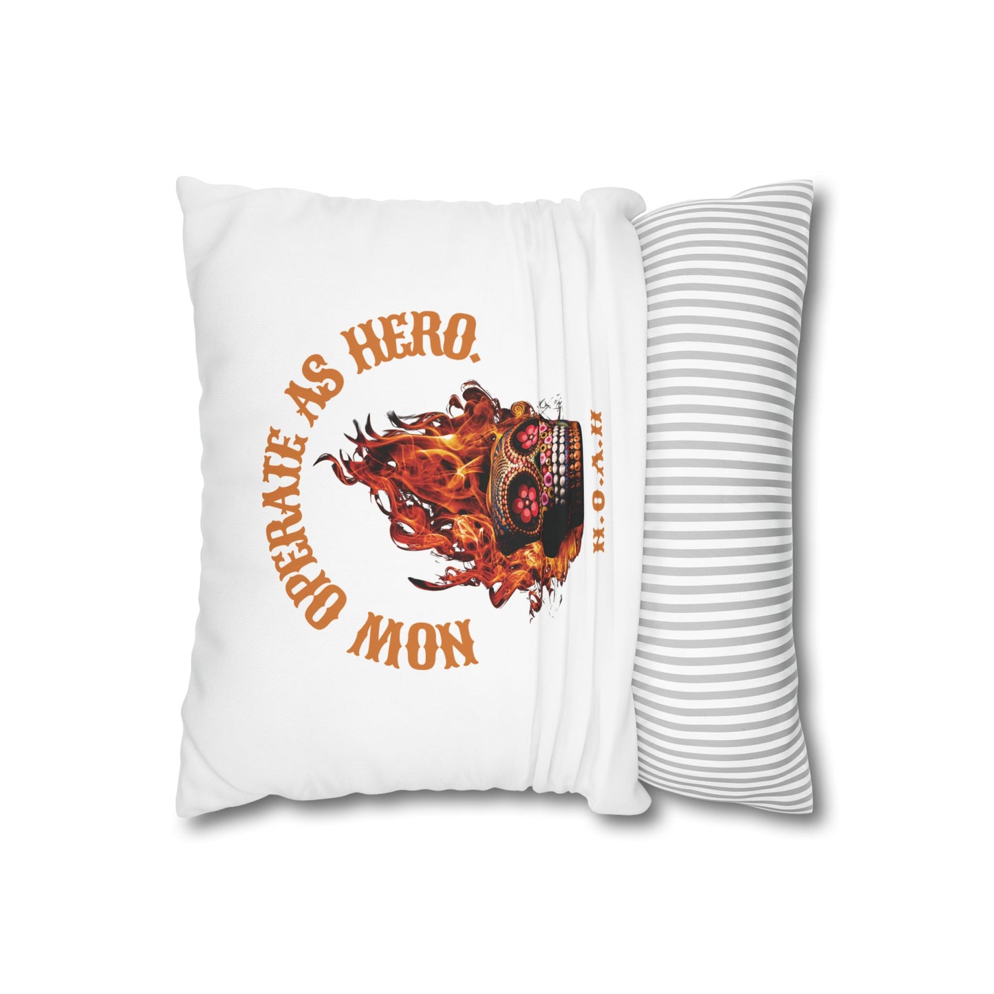 Personalized Initial Quote Fire Skull — Custom Sayings on Square Poly Canvas Pillowcase