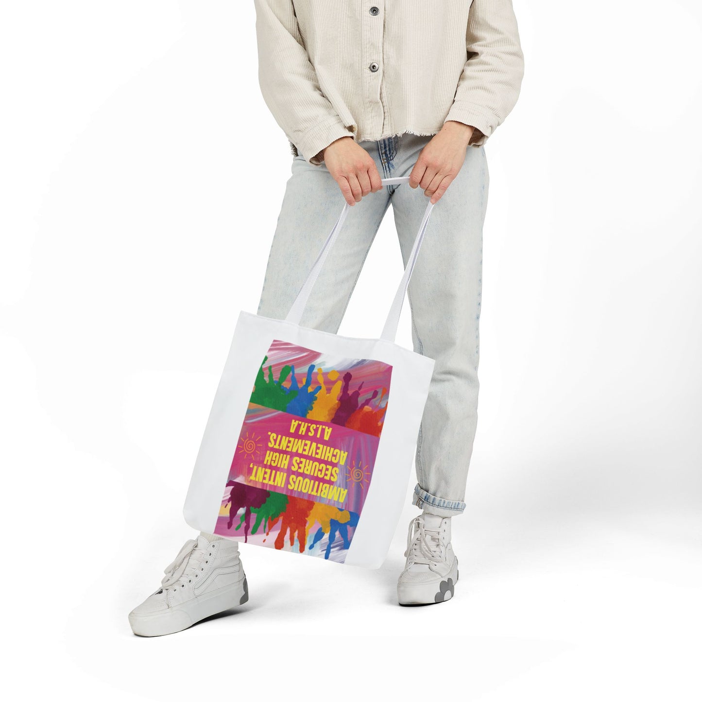 Personalized Initial Quote Colorful Paint Canvas Tote Custom Name