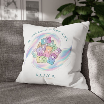 Personalized Initial Quote Bear — Custom Sayings on Square Poly Canvas Pillowcase