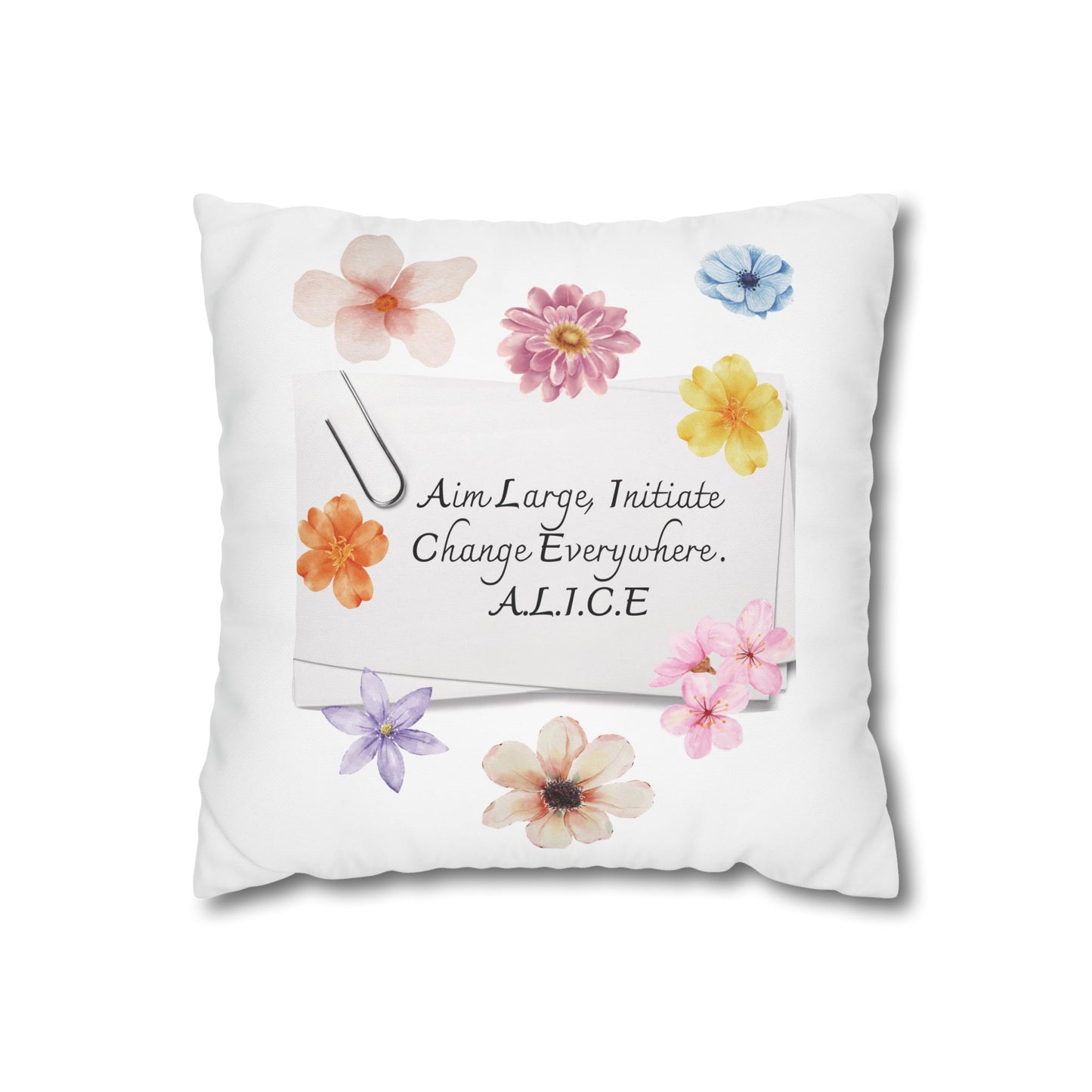 Customized monogrammed pillowcase with personalized quote. High-quality poly canvas square cushion cover, ideal for housewarming, wedding, or anniversary gifts with bespoke text.