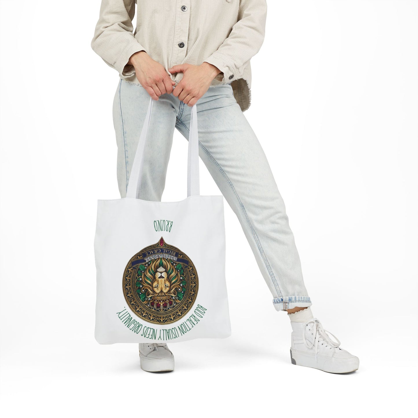 Personalized Initial Quote Circle Lion Canvas Tote Custom Name