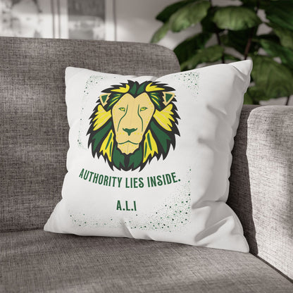 Personalized Initial Quote Lion — Custom Sayings on Square Poly Canvas Pillowcase