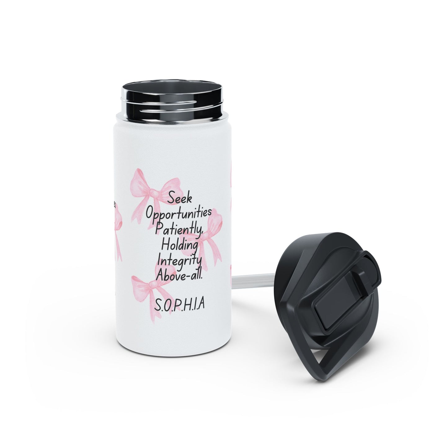 Personalized Initial Quote Pink Bow Stainless Steel Water Bottle
