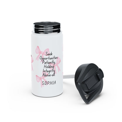 Personalized Initial Quote Pink Bow Stainless Steel Water Bottle