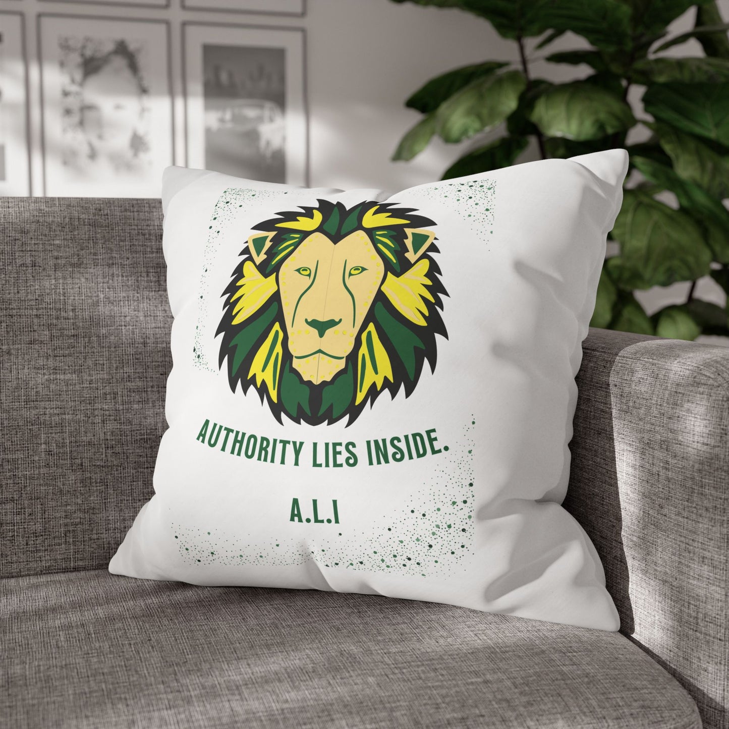 Personalized Initial Quote Lion — Custom Sayings on Square Poly Canvas Pillowcase