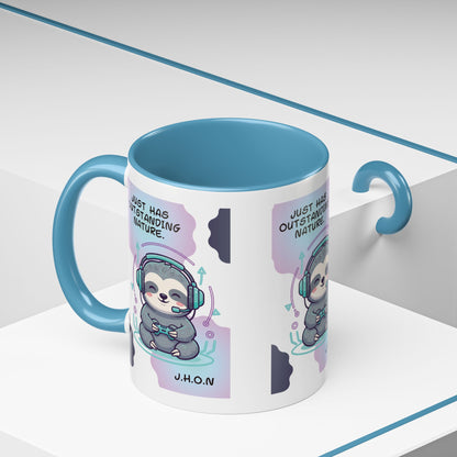 Personalized Initial Sloth Gamer Accent Coffee Mug