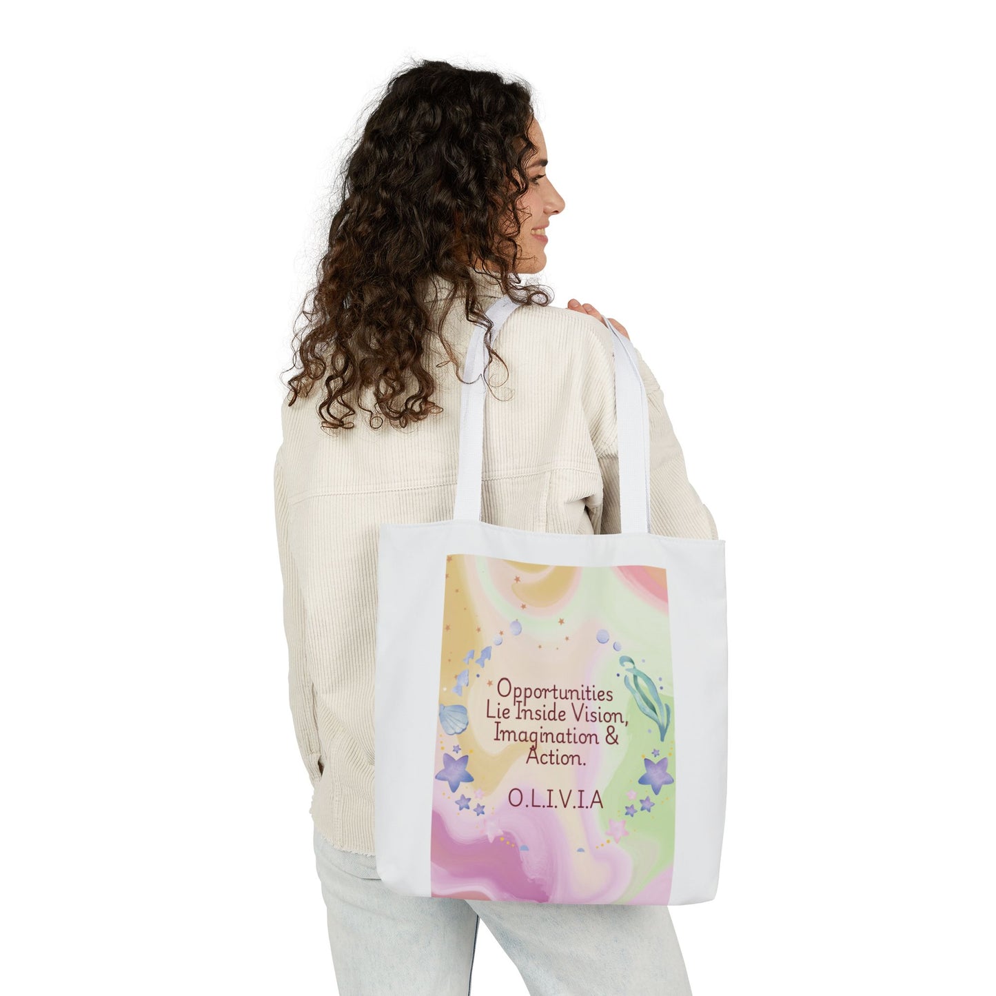 Personalized Initial Quote Ocean Theme Canvas Tote Custom Name