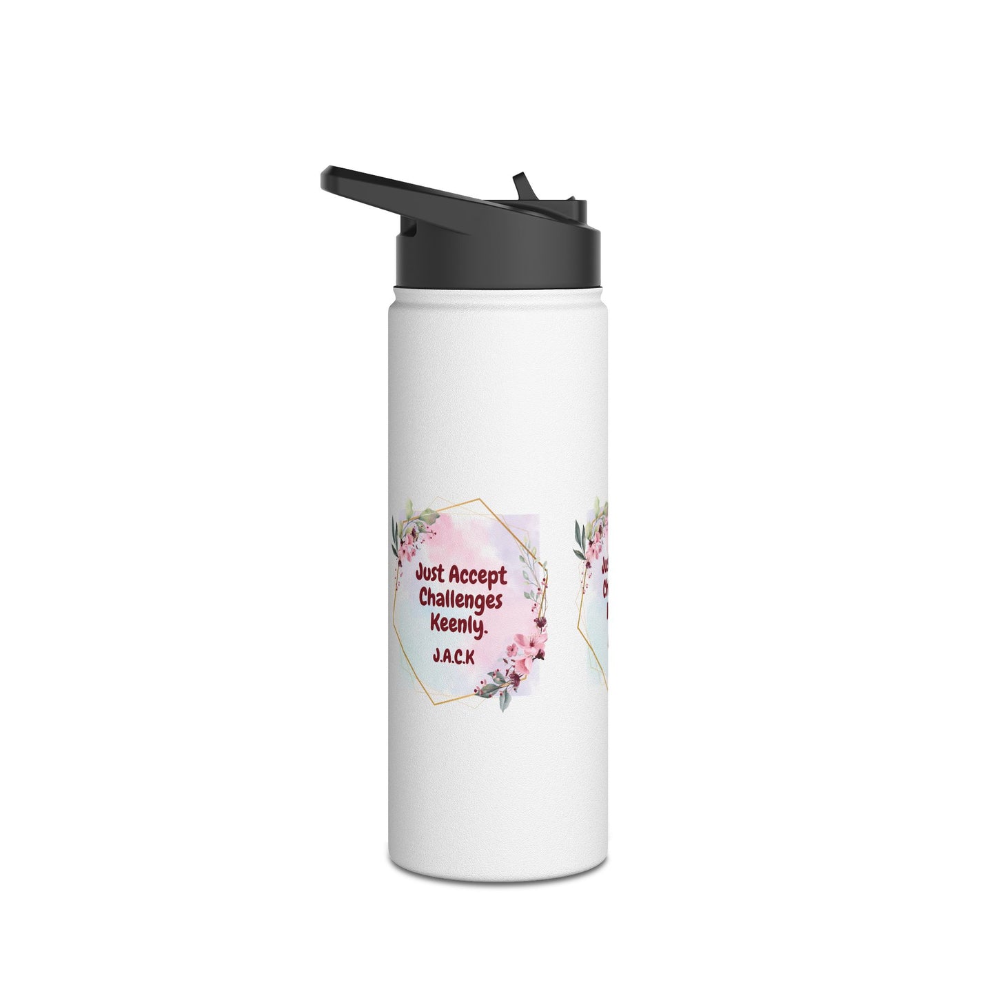 Personalized Initial Quote Floral Frame Stainless Steel Water Bottle