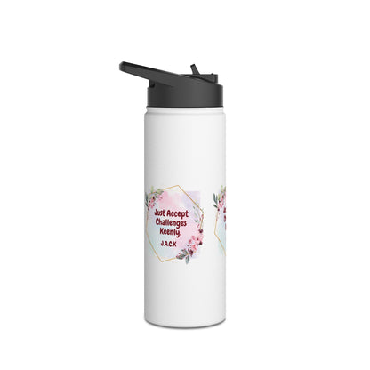 Personalized Initial Quote Floral Frame Stainless Steel Water Bottle