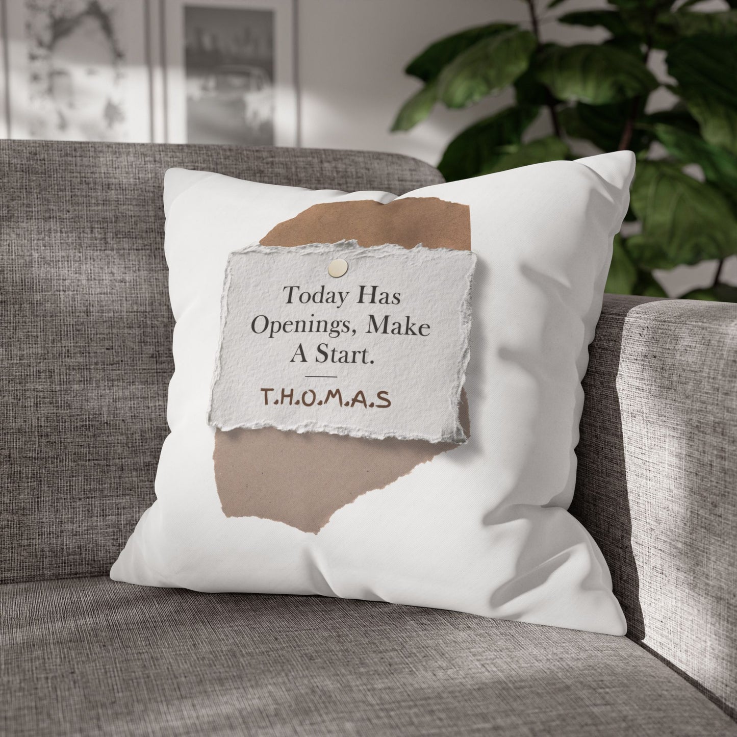 Personalized Initial Quote Torn Paper — Custom Sayings on Square Poly Canvas Pillowcase