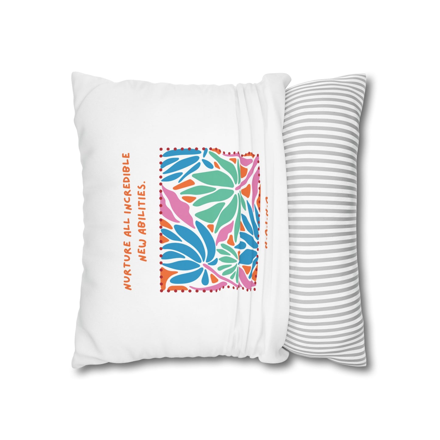 Personalized Initial Quote Floral Momentum — Custom Sayings on Square Poly Canvas Pillowcase