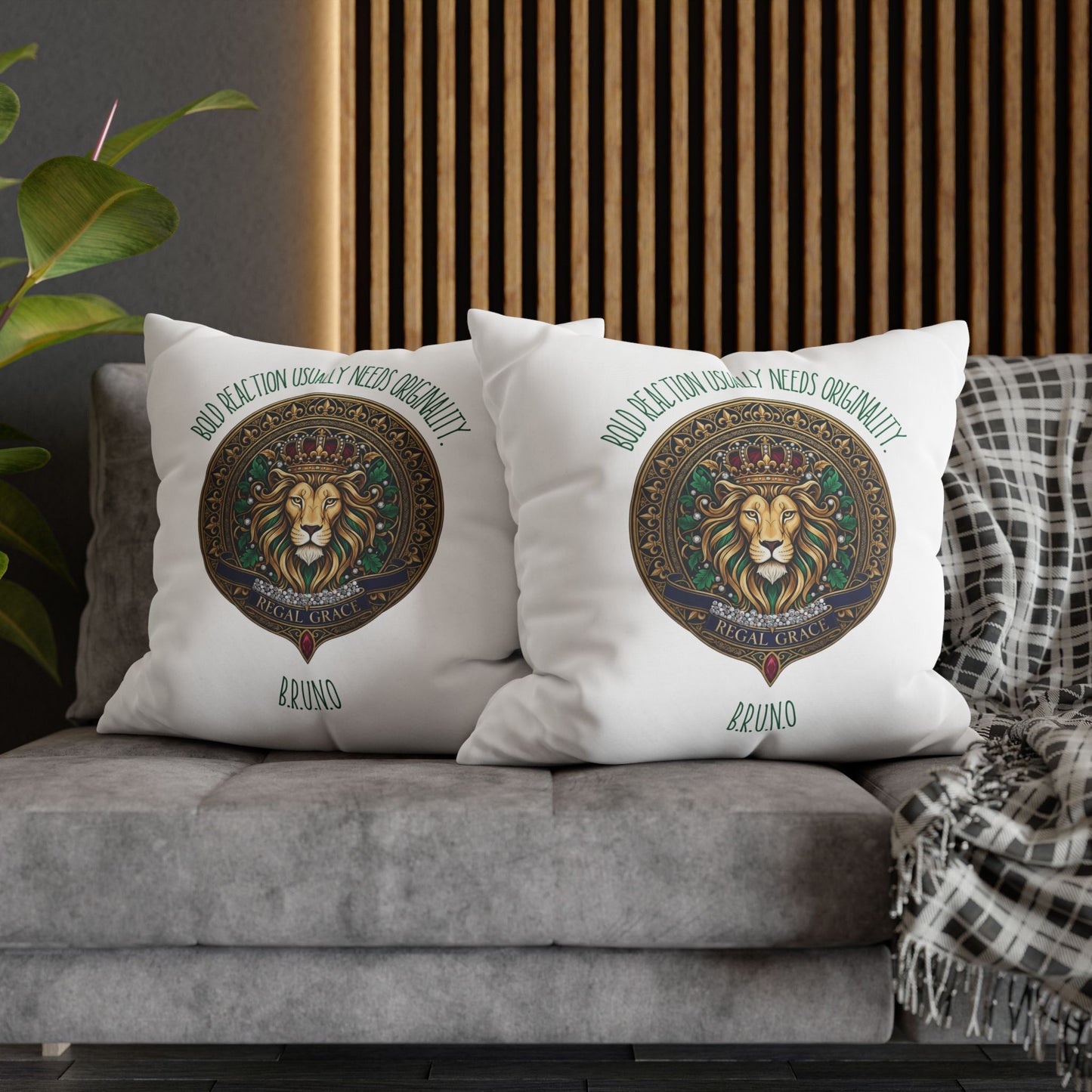 Personalized Initial Quote Circled Lion — Custom Sayings on Square Poly Canvas Pillowcase