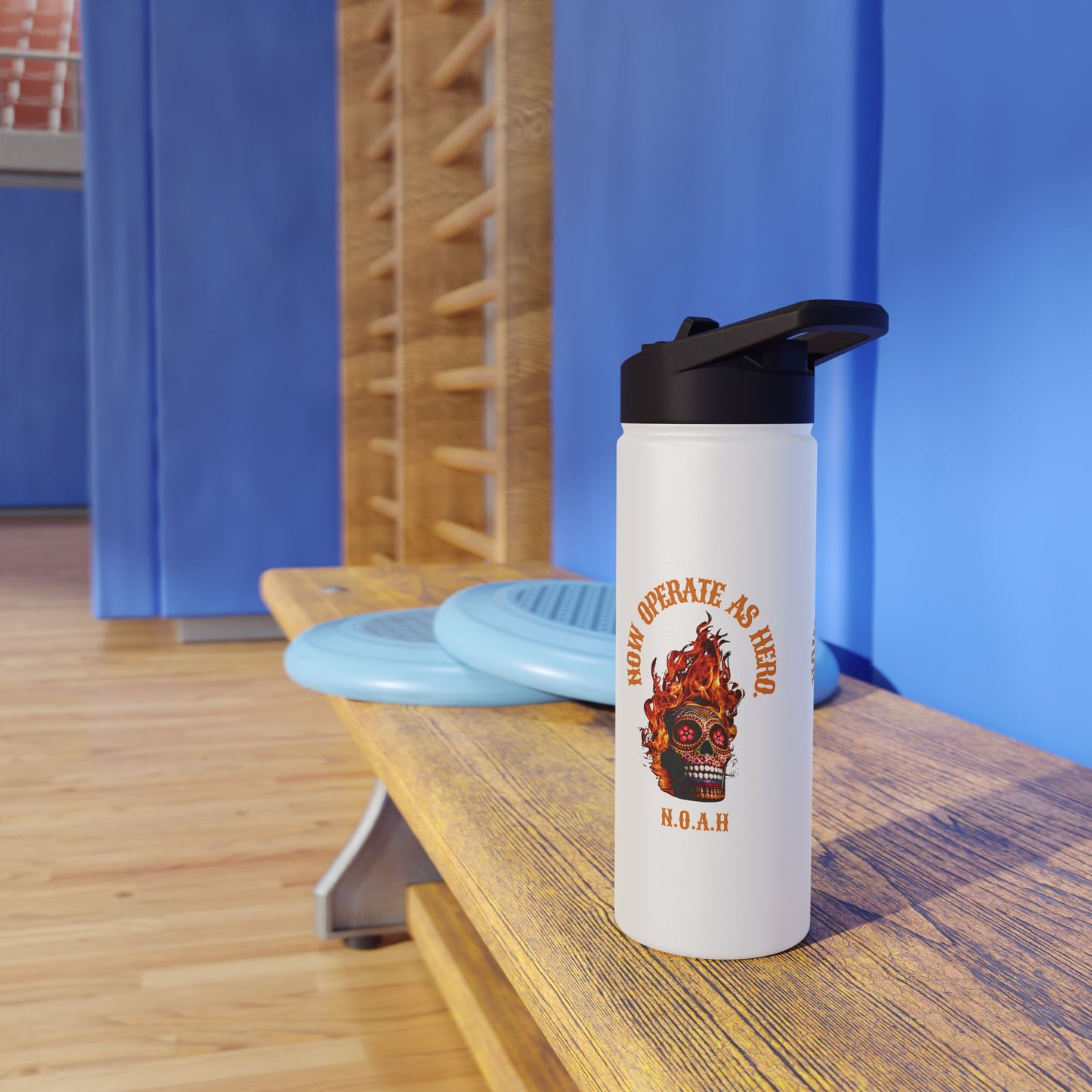 Personalized Initial Quote Fire Skull Stainless Steel Water Bottle