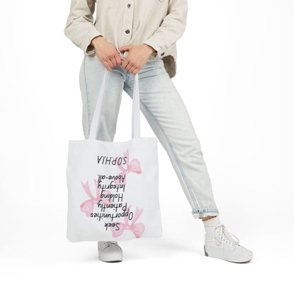 Personalized Initial Quote Pink Bow Canvas Tote Custom Name