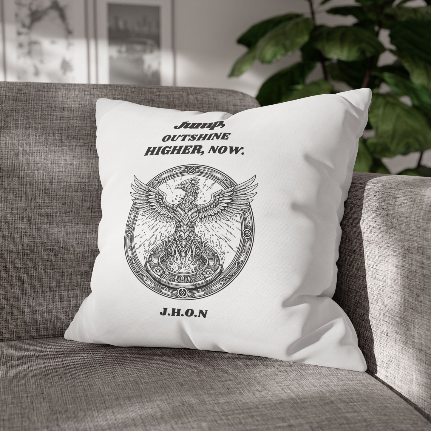 Personalized Initial Quote Circled Eagle — Custom Sayings on Square Poly Canvas Pillowcase