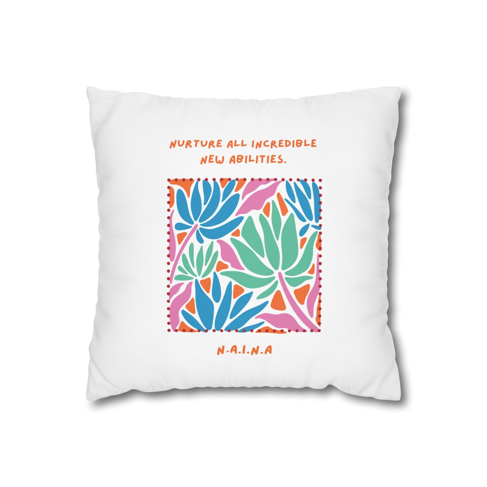 Customized monogrammed pillowcase with personalized quote. High-quality poly canvas square cushion cover, ideal for housewarming, wedding, or anniversary gifts with bespoke text.