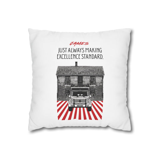 Customized monogrammed pillowcase with personalized quote. High-quality poly canvas square cushion cover, ideal for housewarming, wedding, or anniversary gifts with bespoke text.