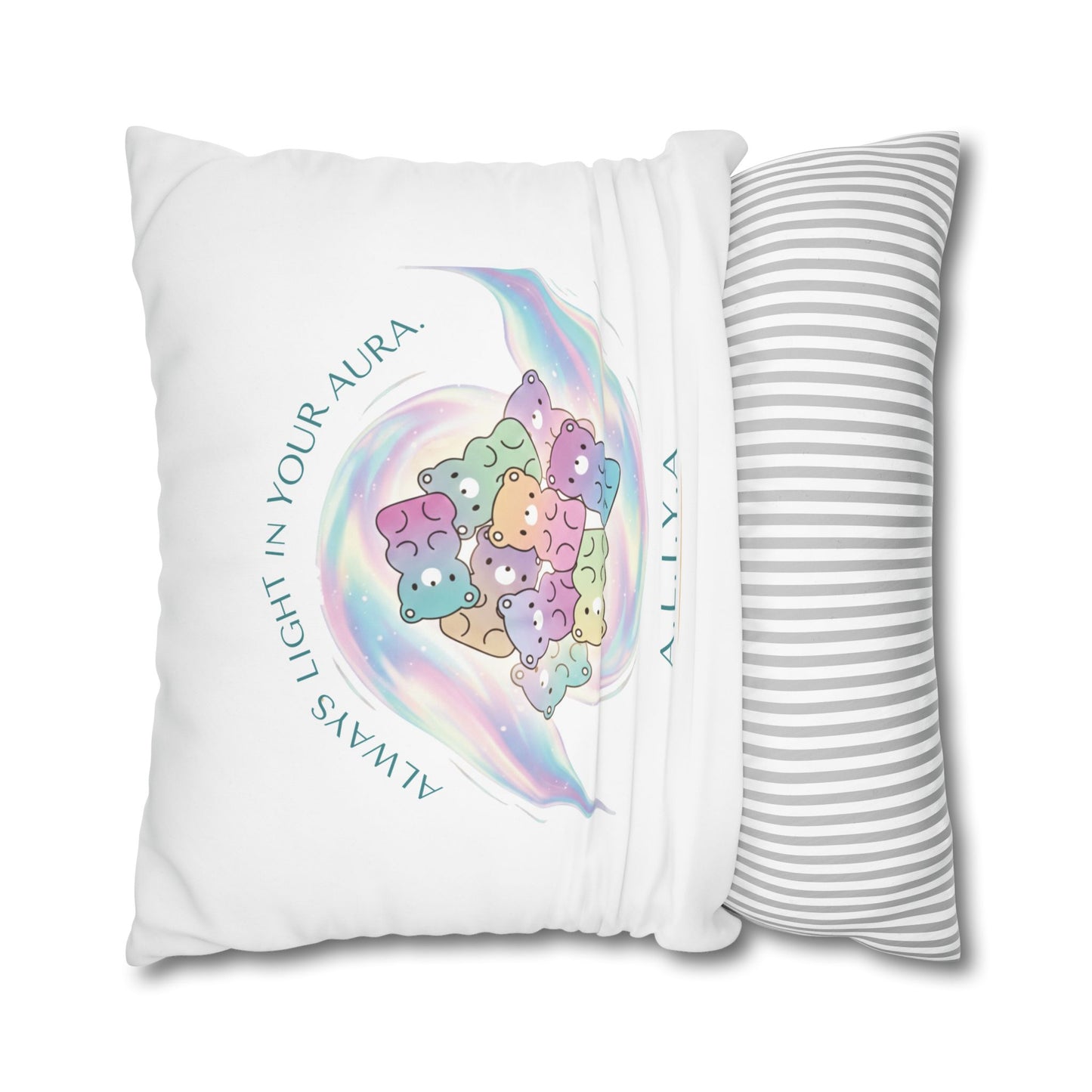 Personalized Initial Quote Bear — Custom Sayings on Square Poly Canvas Pillowcase