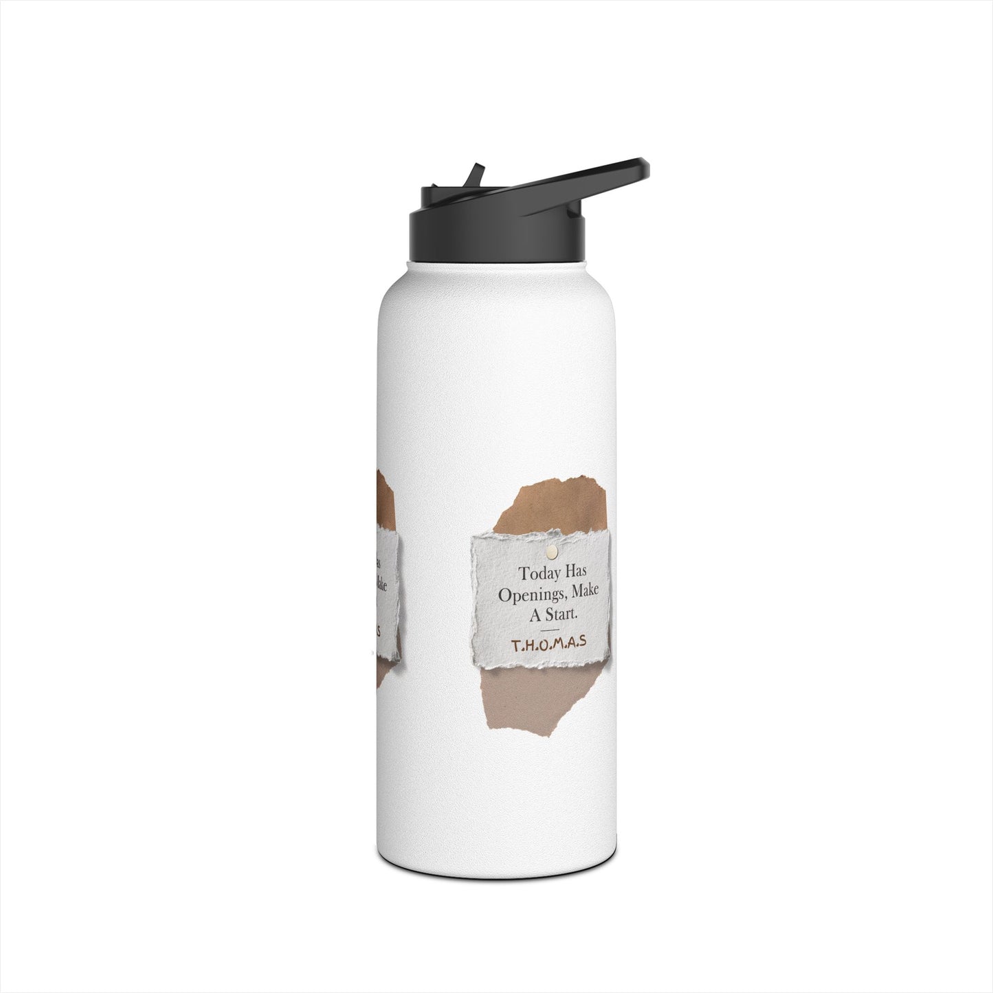 Personalized Initial Quote Torn Paper Note Stainless Steel Water Bottle