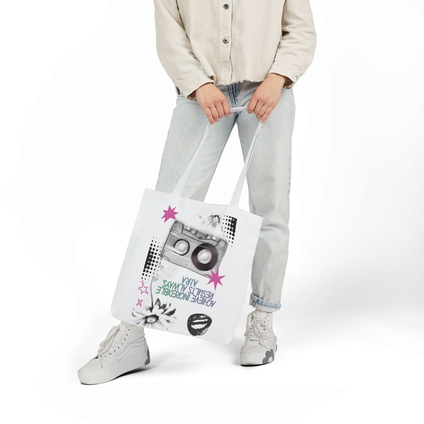 Personalized Initial Quote Cassette Vibes Canvas Tote Custom Name