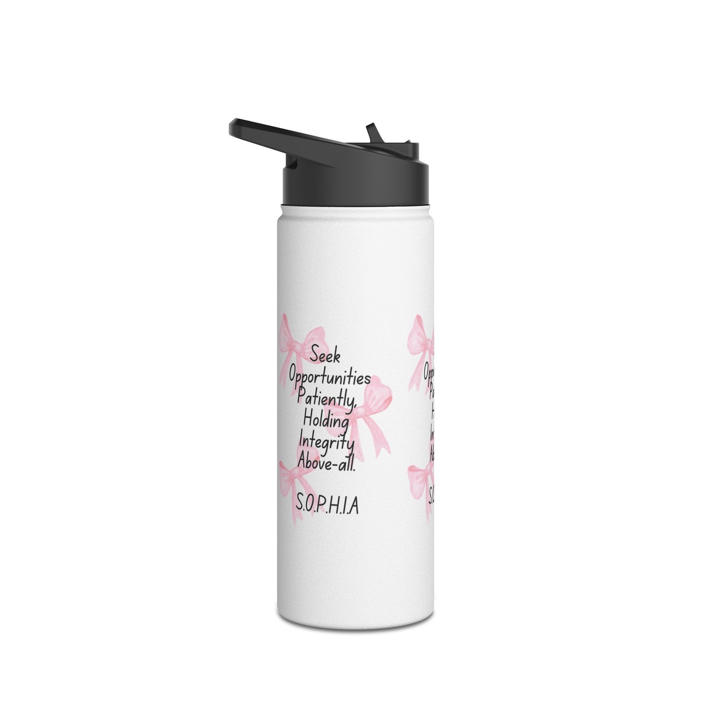 Personalized Initial Quote Pink Bow Stainless Steel Water Bottle