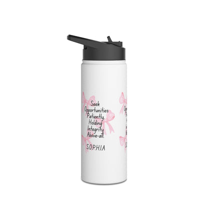 Personalized Initial Quote Pink Bow Stainless Steel Water Bottle