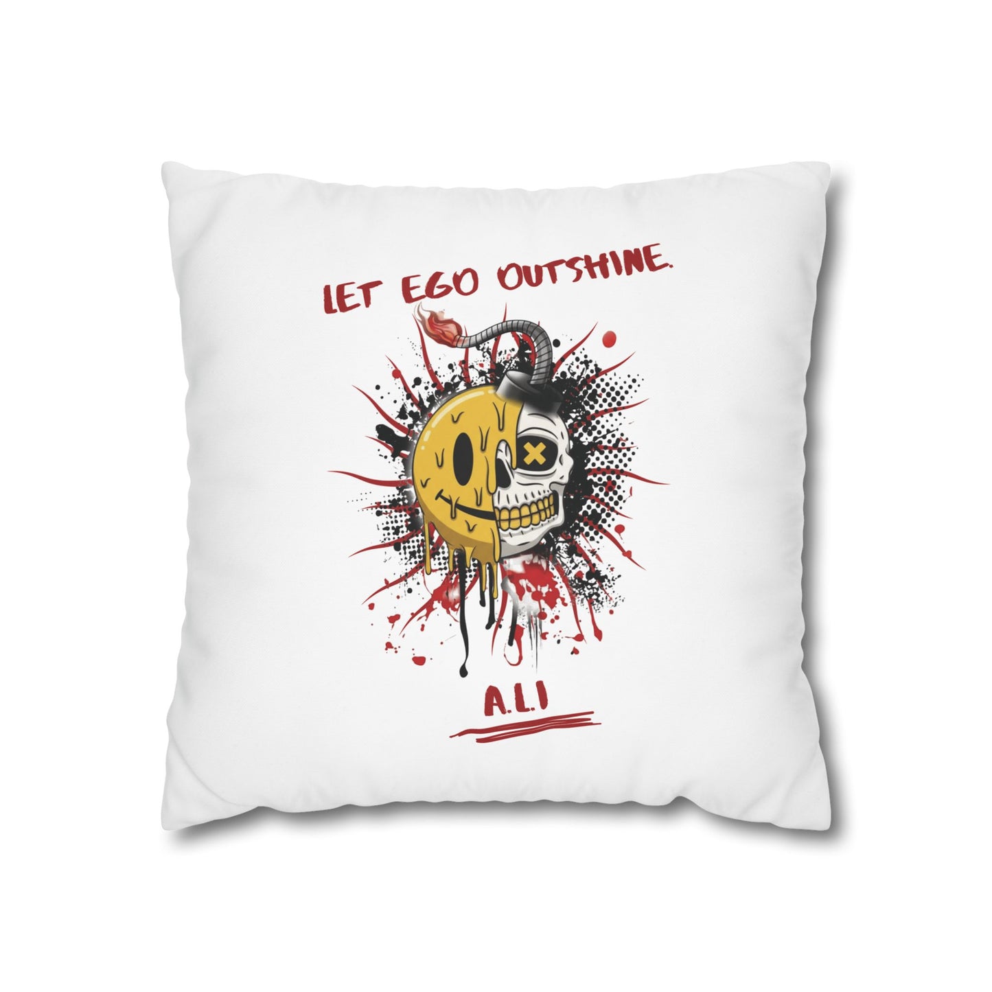 Personalized Initial Quote Smile Split Skull — Custom Sayings on Square Poly Canvas Pillowcase