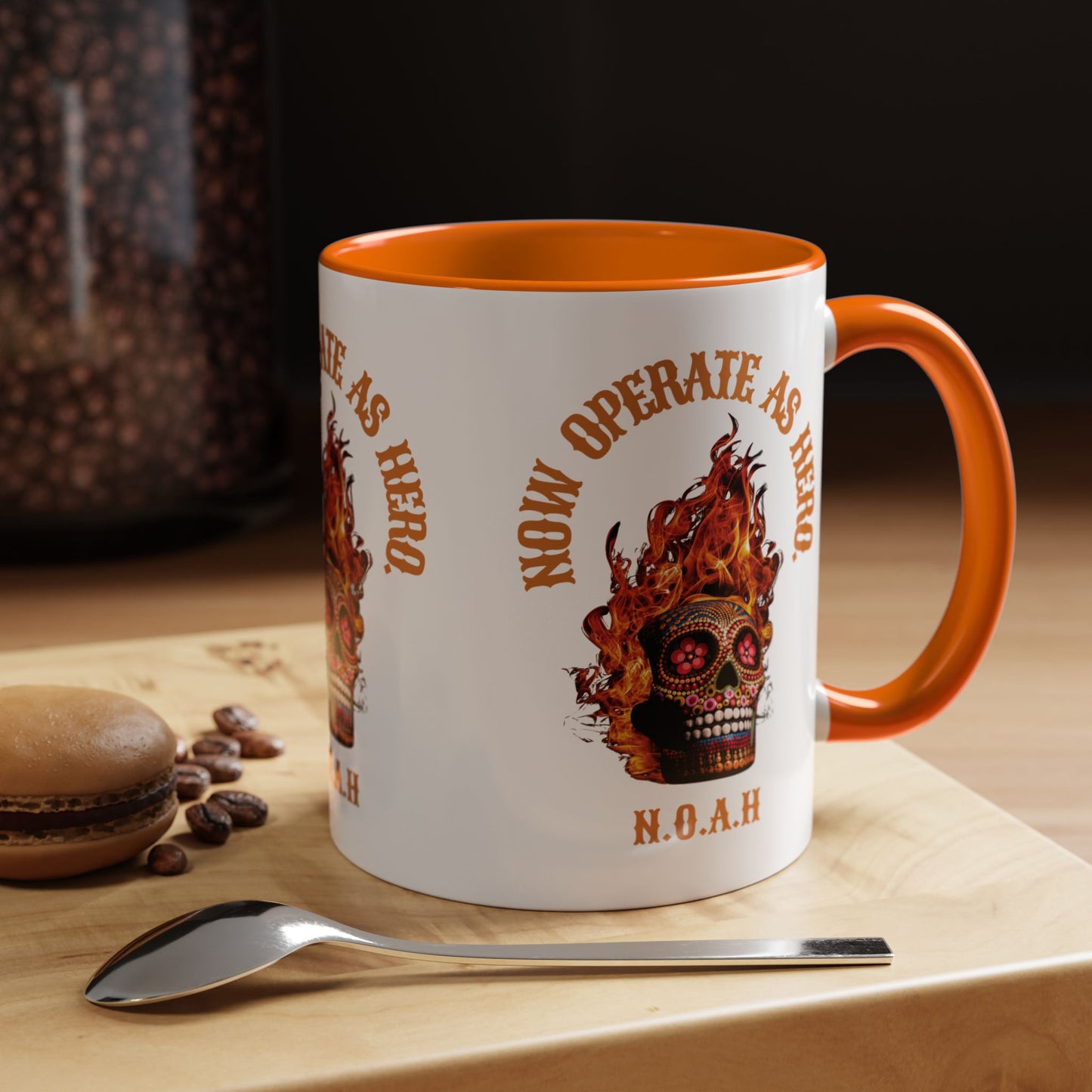 Personalized Initial Fire Skull Accent Coffee Mug