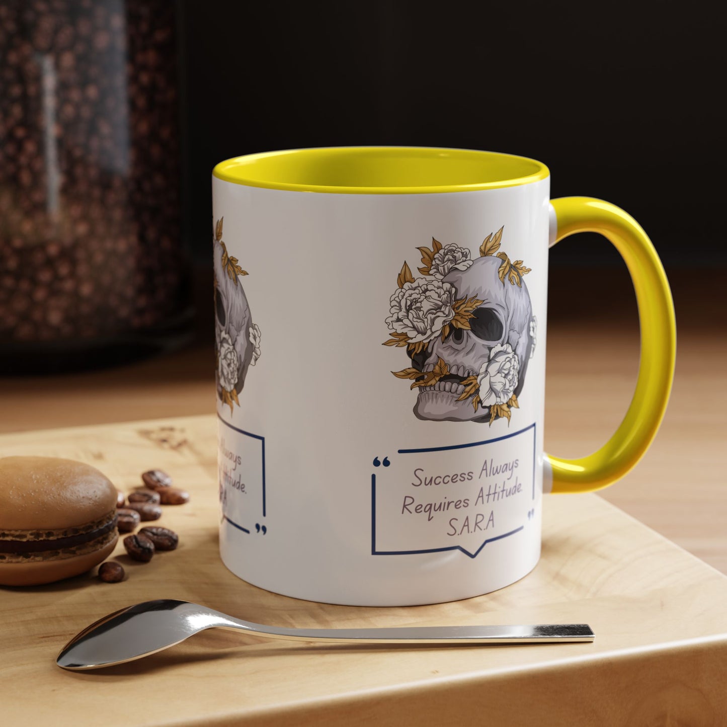 Personalized Initial Floral Skull Accent Coffee Mug