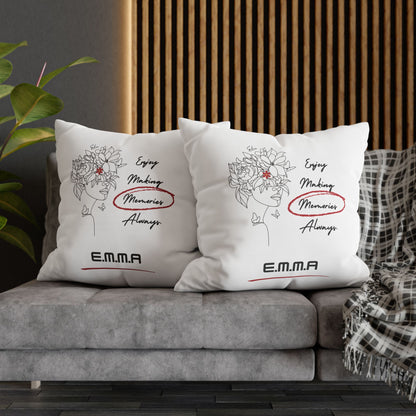 Personalized Initial Floral Girl — Custom Sayings on Square Poly Canvas Pillowcase