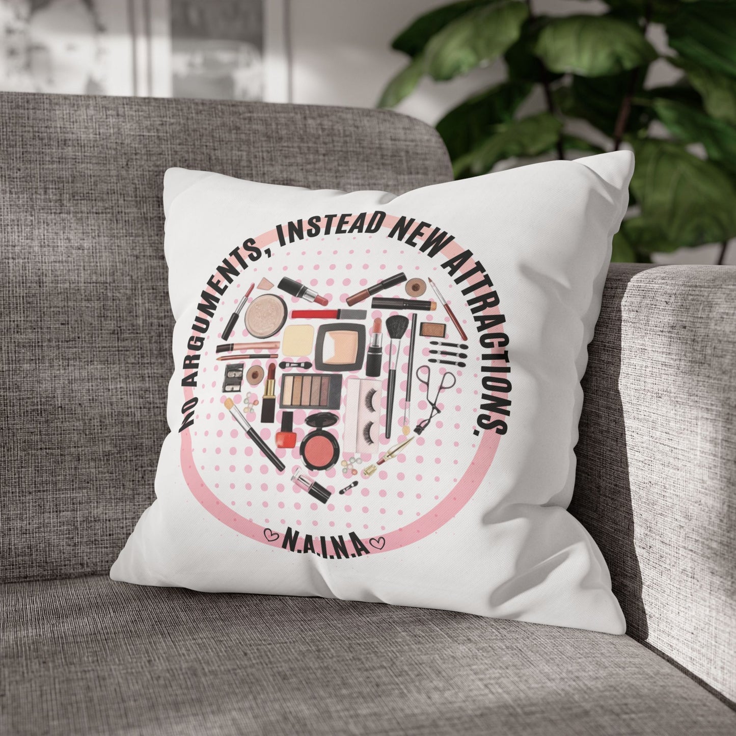 Personalized Initial Quote Cosmetic Heart — Custom Sayings on Square Poly Canvas Pillowcase