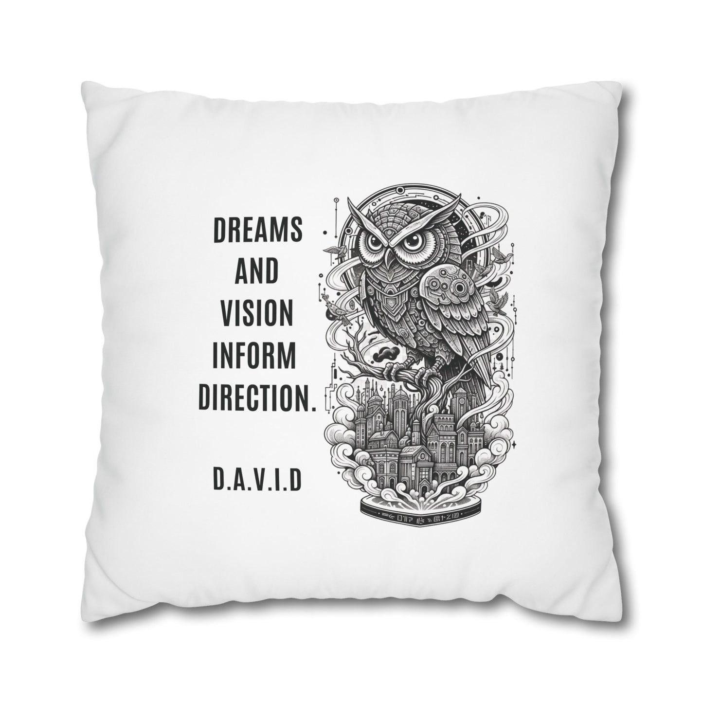 Personalized Initial Quote Owl Vision — Custom Sayings on Square Poly Canvas Pillowcase