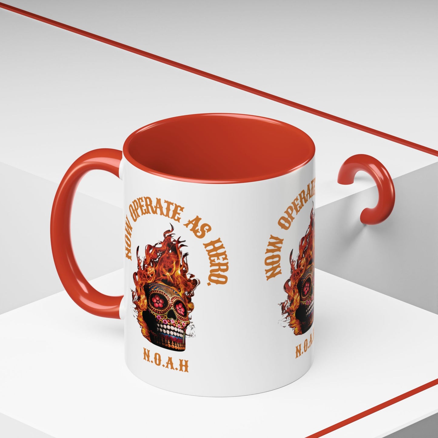 Personalized Initial Fire Skull Accent Coffee Mug