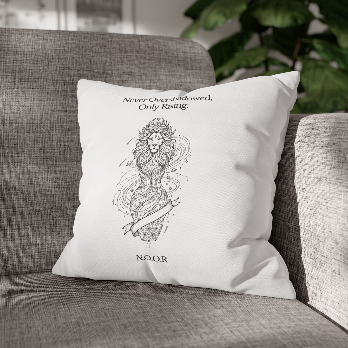 Personalized Initial Quote Girl Lion — Custom Sayings on Square Poly Canvas Pillowcase