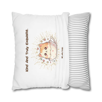 Personalized Initial Quote Exquisite Cat — Custom Sayings on Square Poly Canvas Pillowcase