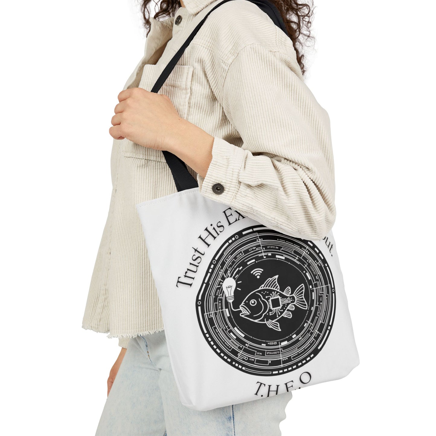 Personalized Initial Quote Circle Fish Canvas Tote Custom Name
