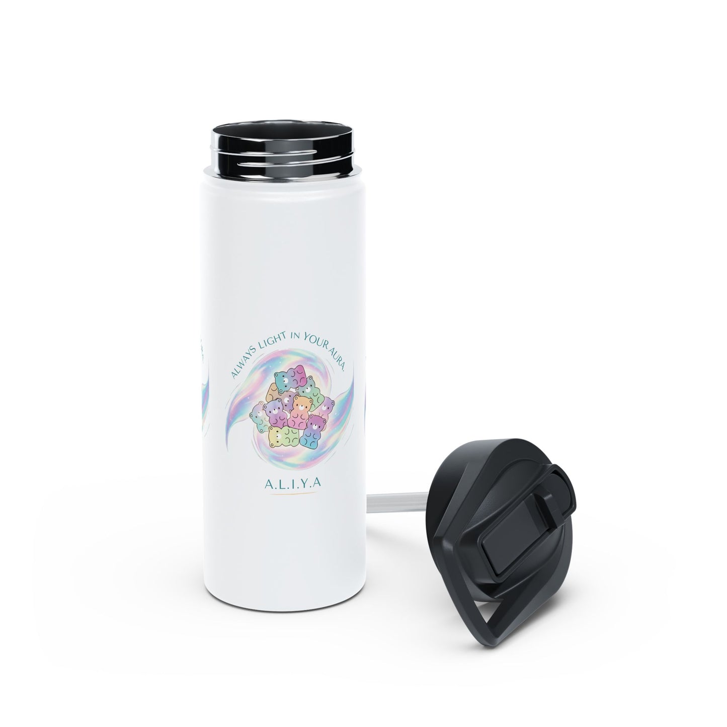Personalized Initial Pastel Bear Stainless Steel Water Bottle