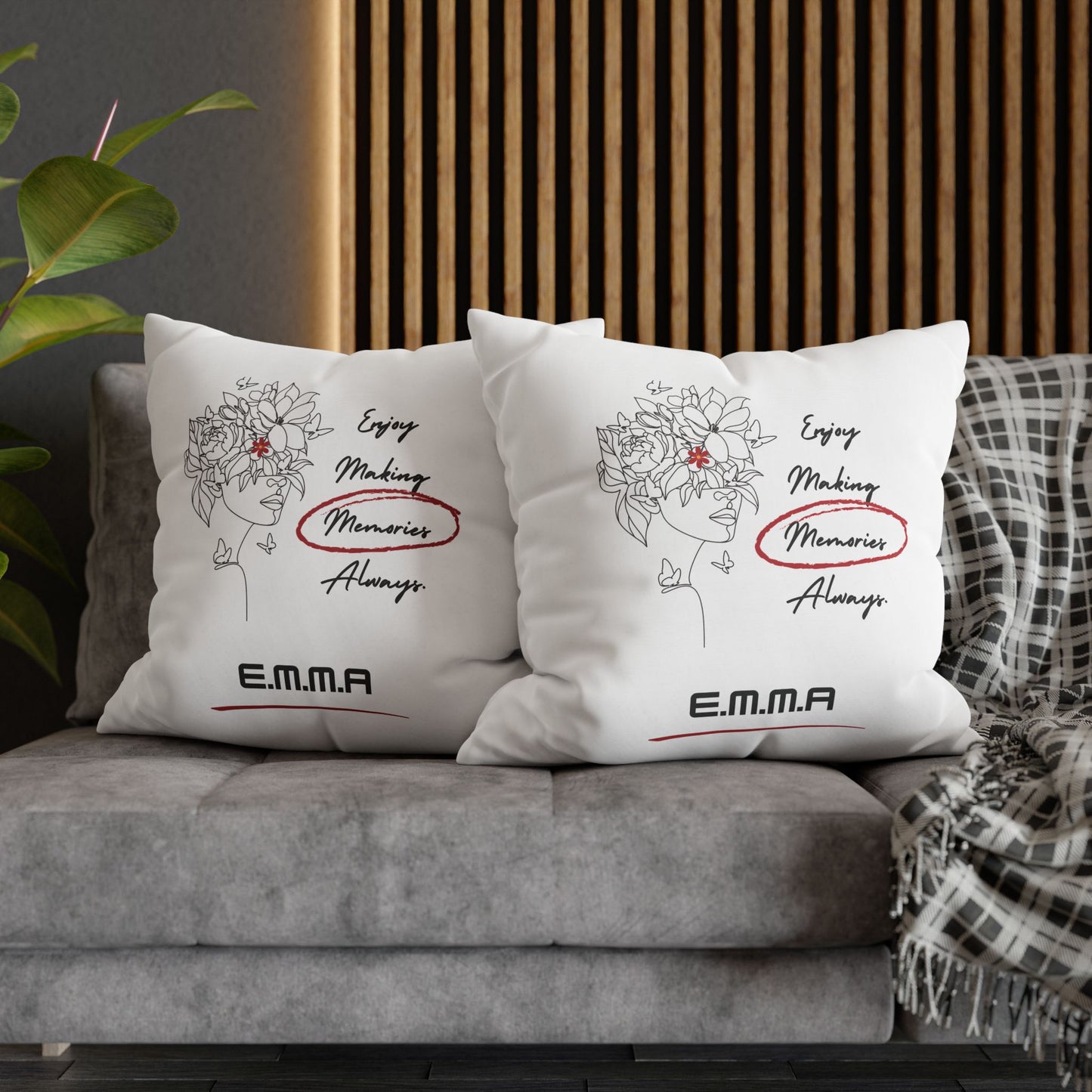 Personalized Initial Floral Girl — Custom Sayings on Square Poly Canvas Pillowcase