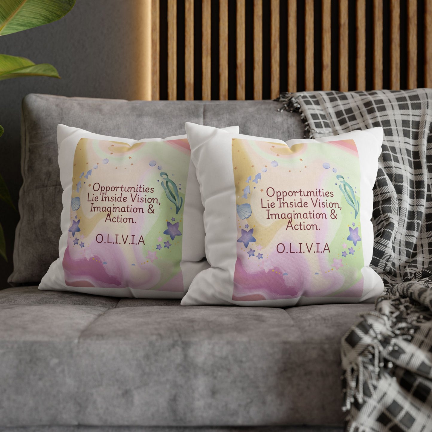 Personalized Initial Quote Ocean Theme — Custom Sayings on Square Poly Canvas Pillowcase