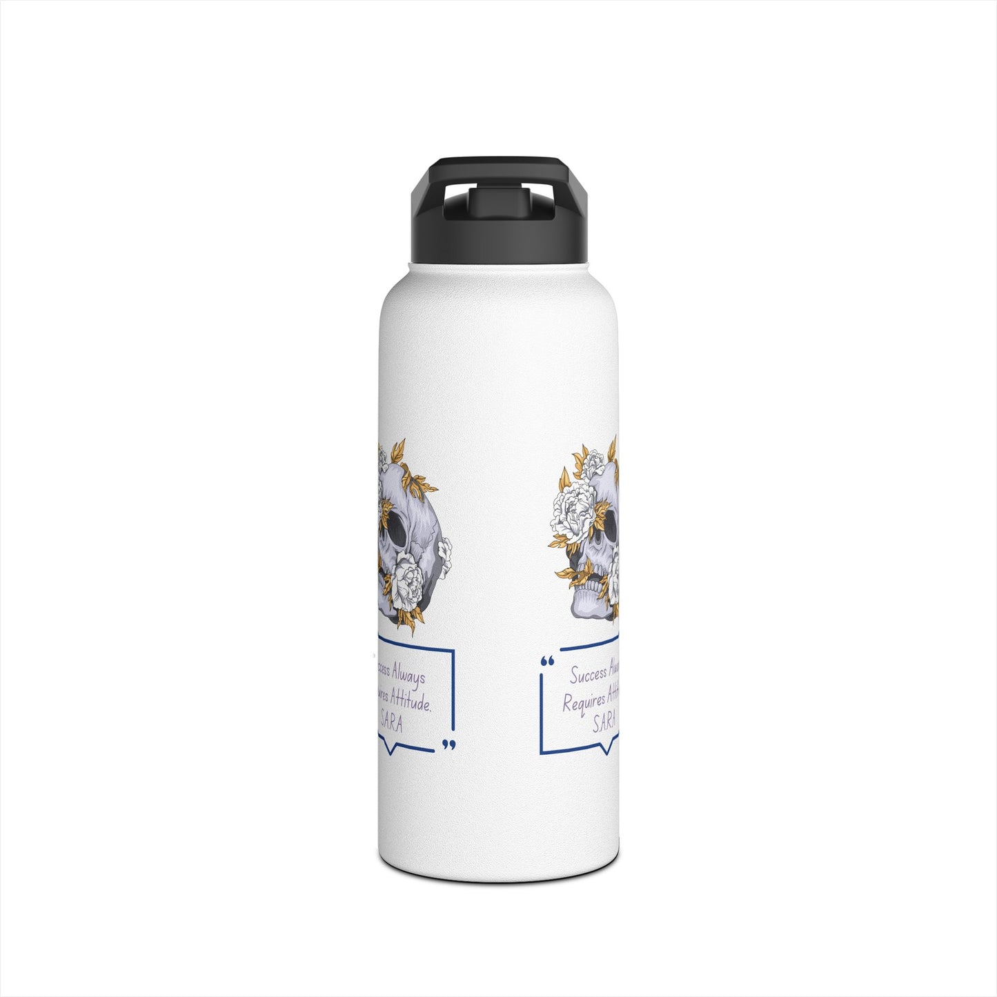Personalized Initial Quote Floral Skull Stainless Steel Water Bottle