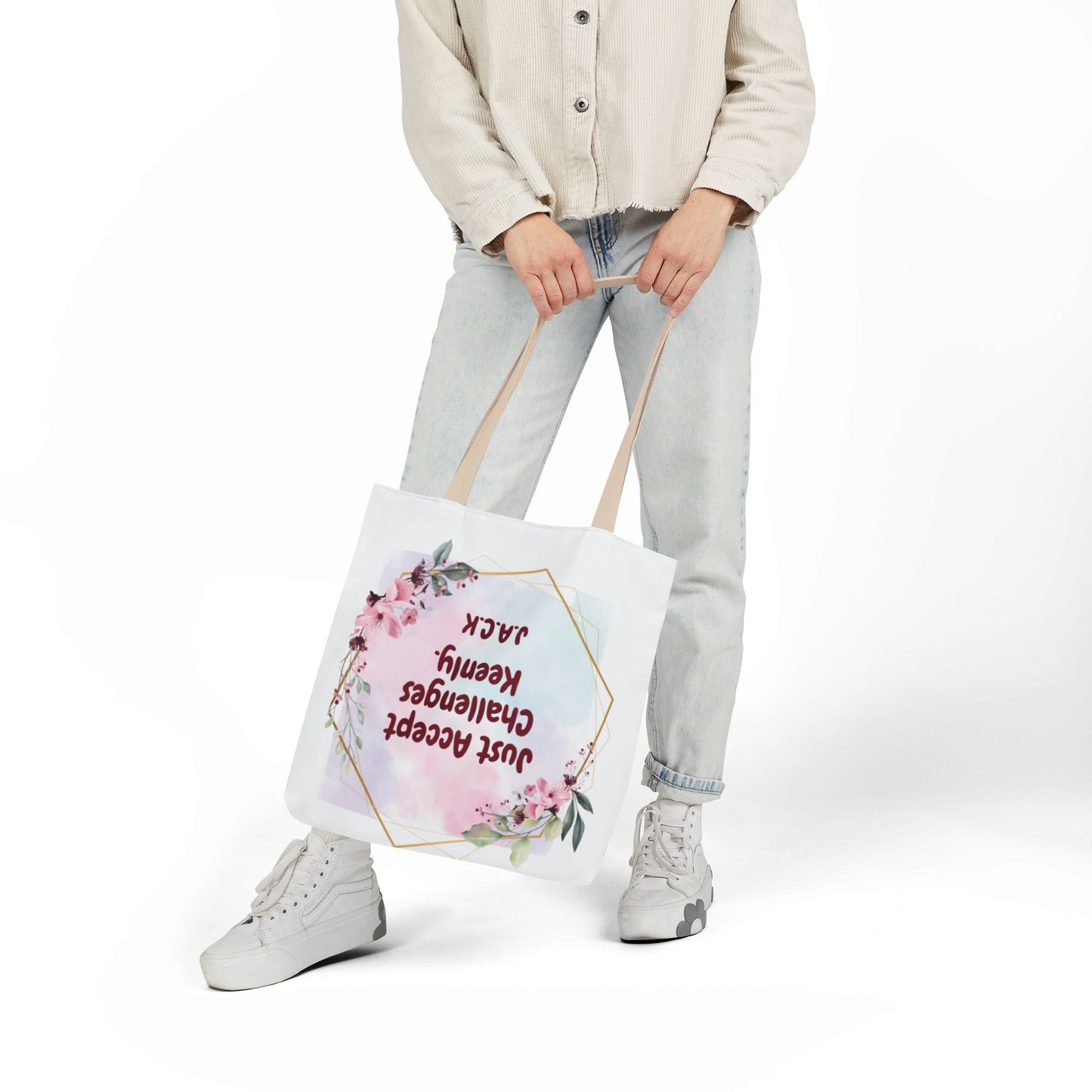 Personalized Initial Quote Floral Frame Canvas Tote Custom Name