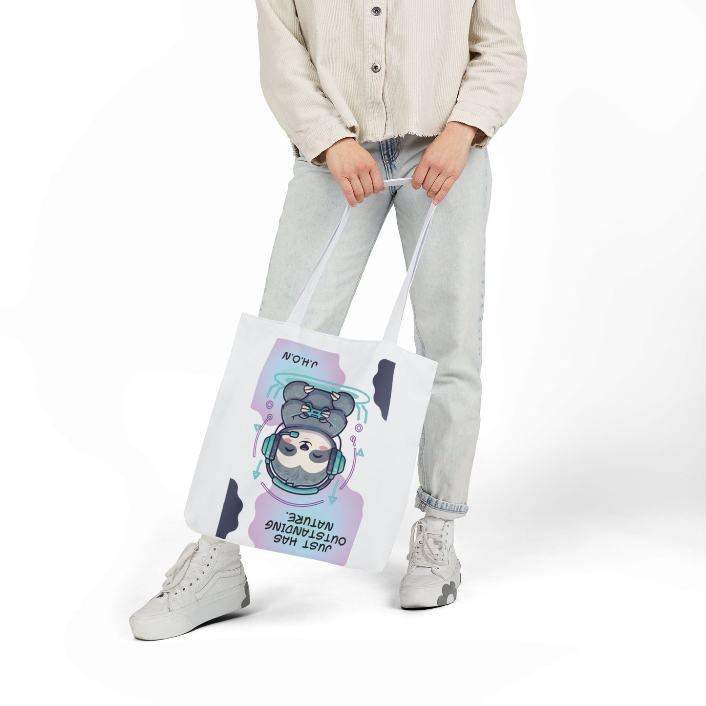 Personalized Initial Quote Sloth Gamer Canvas Tote Custom Name