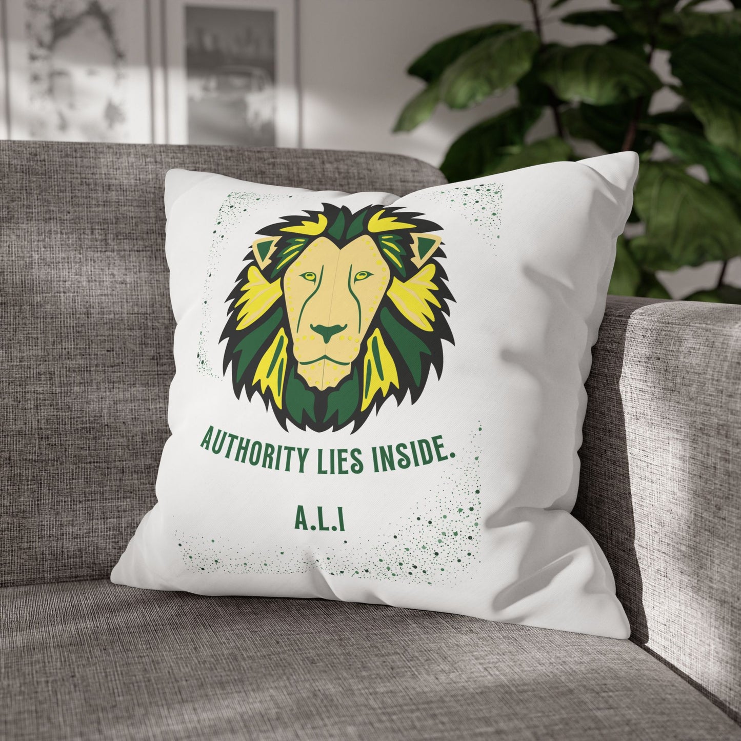 Personalized Initial Quote Lion — Custom Sayings on Square Poly Canvas Pillowcase