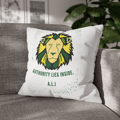 Personalized Initial Quote Lion — Custom Sayings on Square Poly Canvas Pillowcase