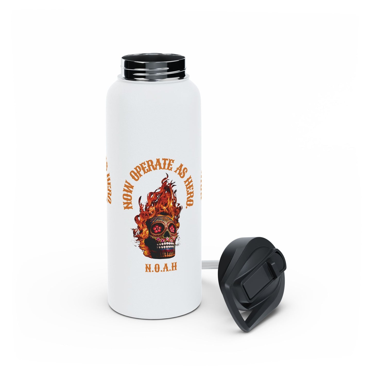 Personalized Initial Quote Fire Skull Stainless Steel Water Bottle