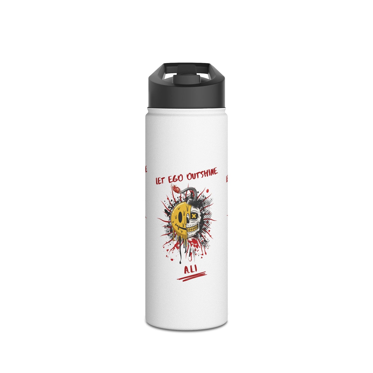 Personalized Initial Quote Split Smile Skull Stainless Steel Water Bottle